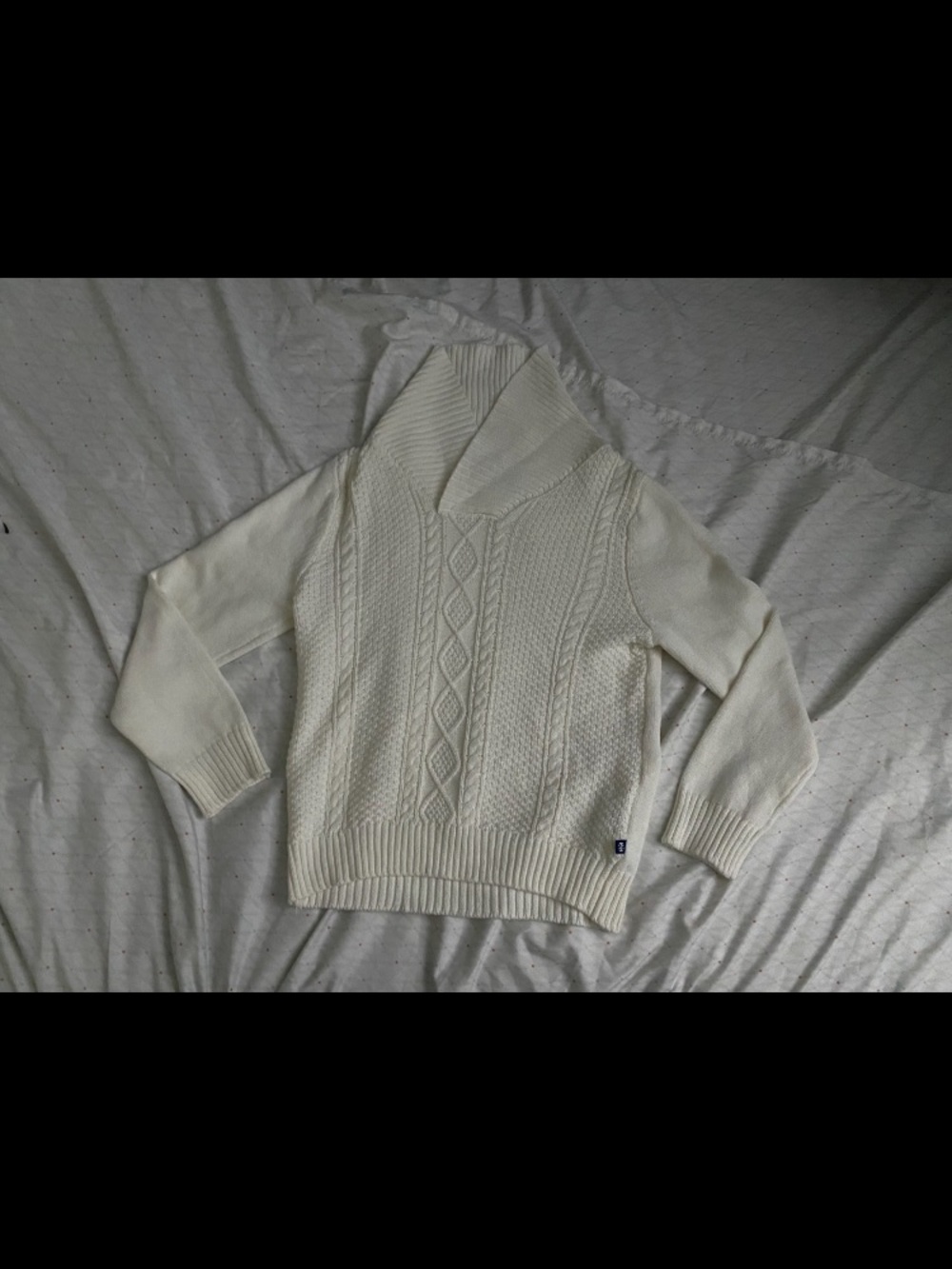 Boy’s Cream Cable-Knit Shawl Collar Sweater